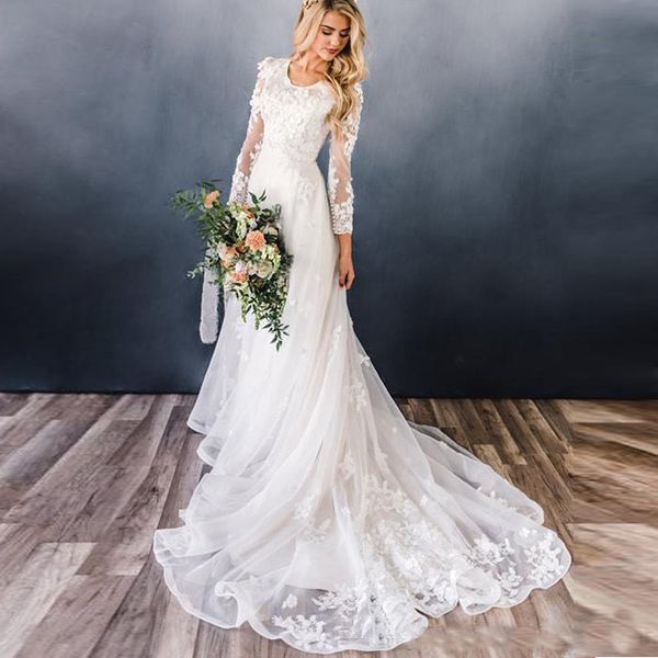 real image a line wedding dresses with applique long sleeves button back country bridal wedding gowns, White
real image a line wedding dresses with applique long sleeves button back country bridal wedding gowns, White