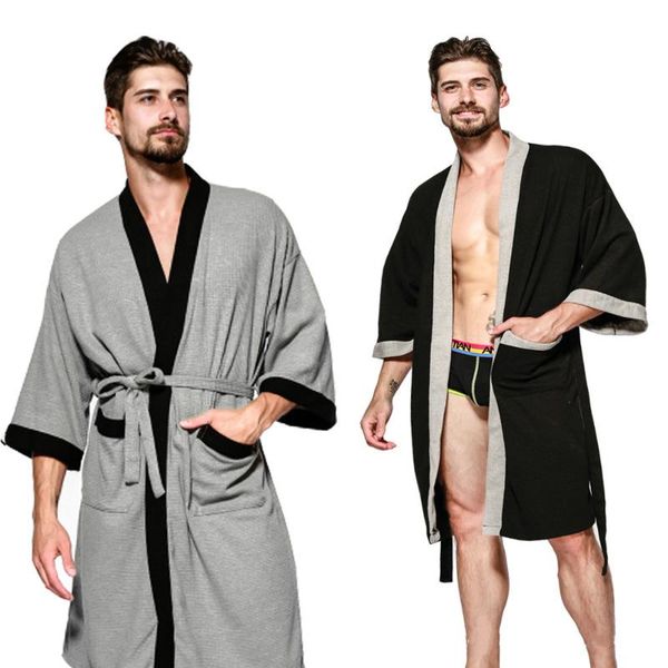 men's bath robe cotton waffle plaid kimono bathrobe steaming sauna mens robes long sleepwear night spring autumn home clothes, Black;brown
men's bath robe cotton waffle plaid kimono bathrobe steaming sauna mens robes long sleepwear night spring autumn home clothes, Black;brown