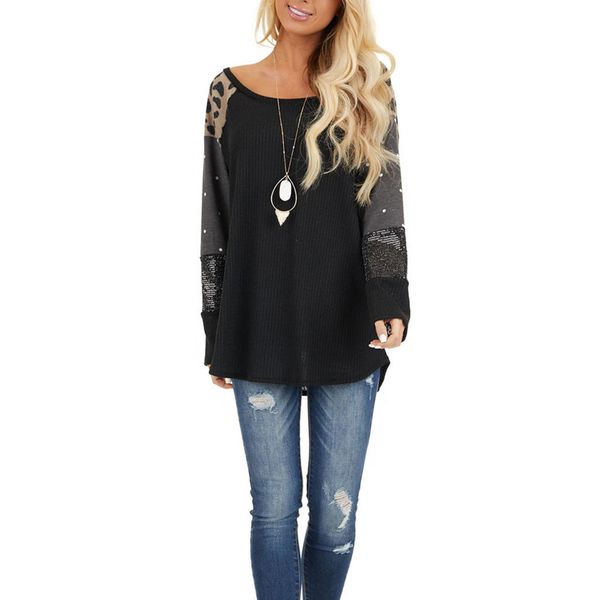 women plus size t-shirt leopard sleeve sequins ladies casual tee shirt femme women o neck tshirt loose women clothes 2020, White
women plus size t-shirt leopard sleeve sequins ladies casual tee shirt femme women o neck tshirt loose women clothes 2020, White