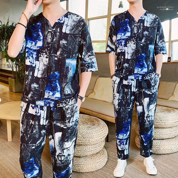 fashion loose casual long trousers designer homme short sleeve set mens printed chinese style tshirt set, White;black
fashion loose casual long trousers designer homme short sleeve set mens printed chinese style tshirt set, White;black