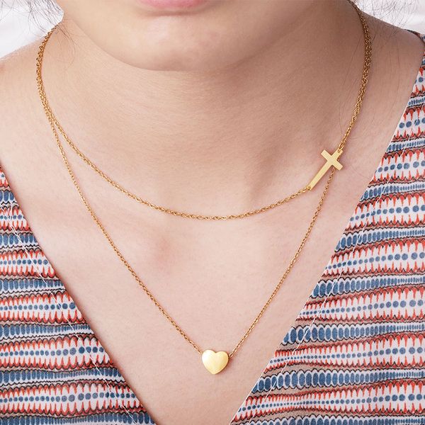 2020 new stainless steel heart cross clavicle chain necklace for women gold silver plated fashion double layer necklace party jewelry gift
2020 new stainless steel heart cross clavicle chain necklace for women gold silver plated fashion double layer necklace party jewelry gift