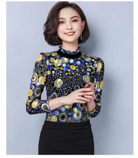 mesh bottoming shirt women's long-sleeved small shirt petal collar printed slim top, White
mesh bottoming shirt women's long-sleeved small shirt petal collar printed slim top, White