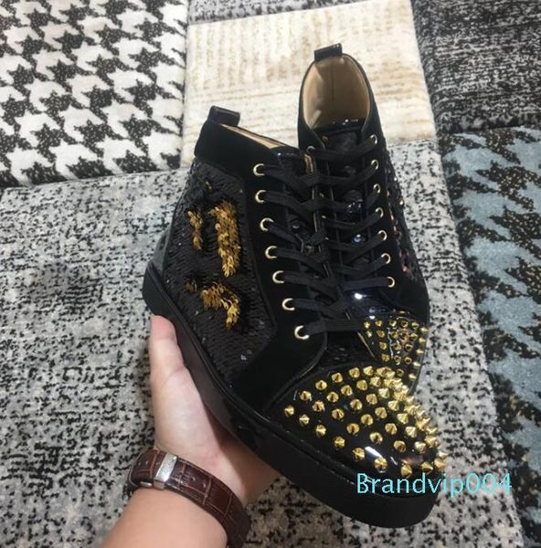 gold spikes high women,men black sequin casual shoes red bottom sneakers famous designer dress party wedding with box
gold spikes high women,men black sequin casual shoes red bottom sneakers famous designer dress party wedding with box