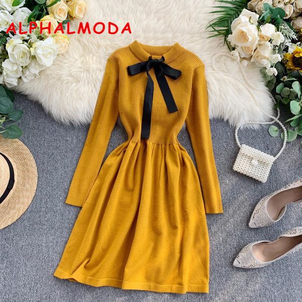 alphalmoda 2019 autumn butterfly tie knitted long-sleeved dress women sweet slender waist preppy style knitting bottom dress, Black;gray
alphalmoda 2019 autumn butterfly tie knitted long-sleeved dress women sweet slender waist preppy style knitting bottom dress, Black;gray