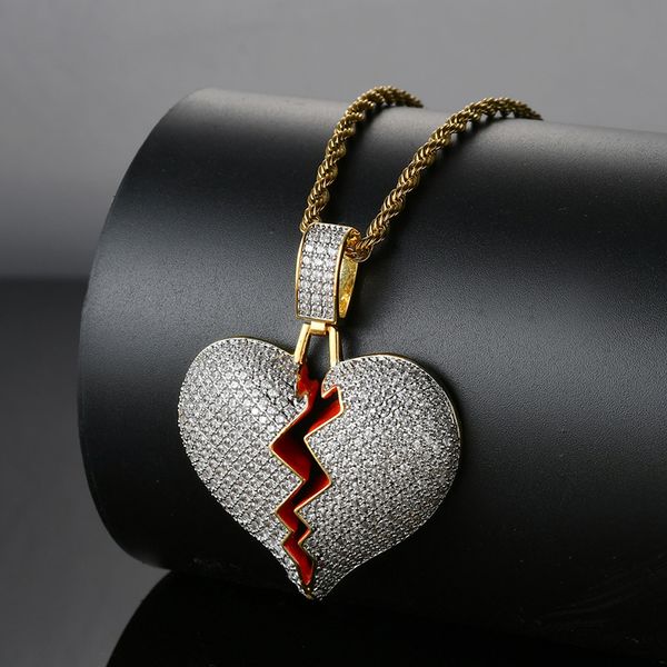 red solid iced out heart break pendant necklace bling cubic zircon men's charms zircon hip hop jewelry, Silver
red solid iced out heart break pendant necklace bling cubic zircon men's charms zircon hip hop jewelry, Silver