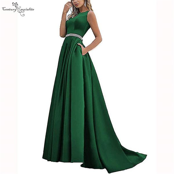2020 green satin evening dresses long beaded o-neck corset back pockets simple prom party formal gowns vestido de festa, White;black
2020 green satin evening dresses long beaded o-neck corset back pockets simple prom party formal gowns vestido de festa, White;black