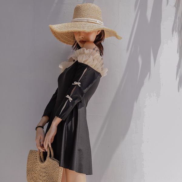 one-piece skirt looks slim 2032 one-piece skirt swimsuit looks slim 2032 dress swimsuit dress, White;black