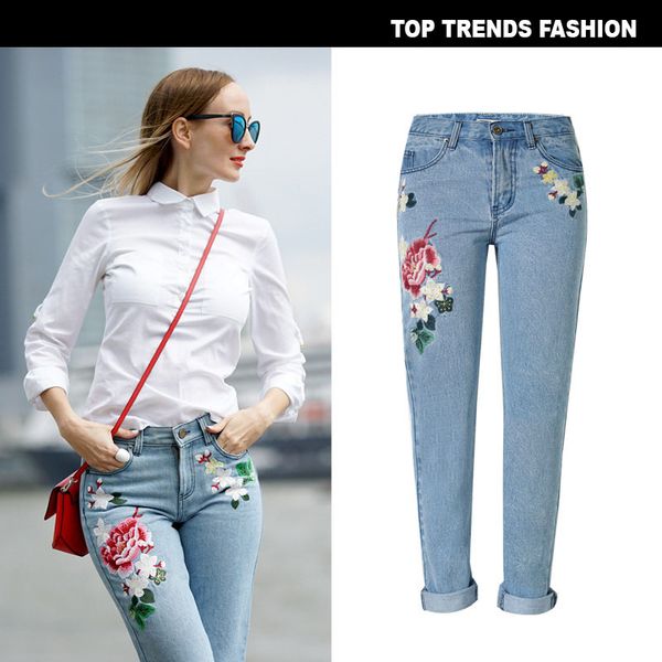 stretch embroidered jeans for women elastic flower jeans female slim denim pants ripped rose pattern jeans femme, Blue
stretch embroidered jeans for women elastic flower jeans female slim denim pants ripped rose pattern jeans femme, Blue