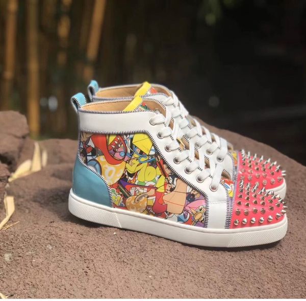 super loubi print orlato spikes casual flat high men red bottom sneakers for men graffiti patent leather perfect-brands party wedding, Black
super loubi print orlato spikes casual flat high men red bottom sneakers for men graffiti patent leather perfect-brands party wedding, Black