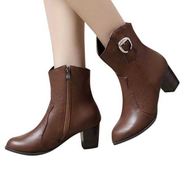 new women boots 2019 autumn high heels ankle women's shoes fashion bare boots thick heel pumps fahion pointed shoes, Black