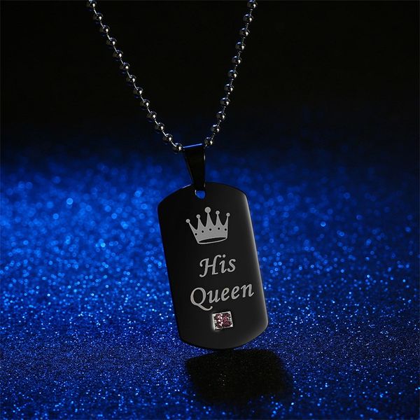 fashion- his queen couple necklaces with box black stainless steel tag pendant necklace with stone jewelry christmas gift, Silver
fashion- his queen couple necklaces with box black stainless steel tag pendant necklace with stone jewelry christmas gift, Silver