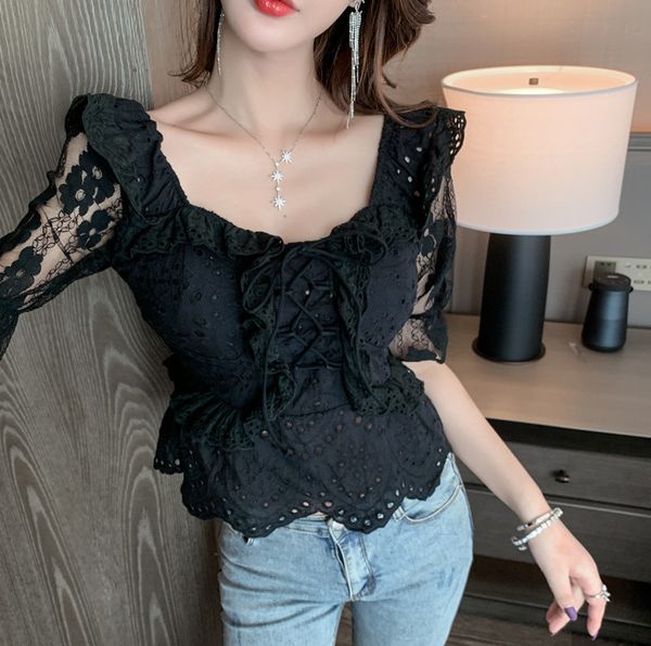 elegant irregular blouse korean fashion summer black solid slim fit white shirts women clothes drawstring bow crop top
elegant irregular blouse korean fashion summer black solid slim fit white shirts women clothes drawstring bow crop top