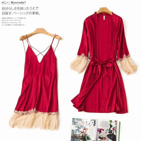 ladies silk satin robe gown set lace bathrobe set fashion robe+nightdress 2 pieces summer sleepwear nightwear for women, Black;red
ladies silk satin robe gown set lace bathrobe set fashion robe+nightdress 2 pieces summer sleepwear nightwear for women, Black;red