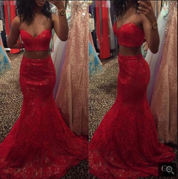 2019 fashion two piece red lace mermaid prom dress sleeveless floor length sweetheart neck prom gowns selling prom dresses, Black
2019 fashion two piece red lace mermaid prom dress sleeveless floor length sweetheart neck prom gowns selling prom dresses, Black