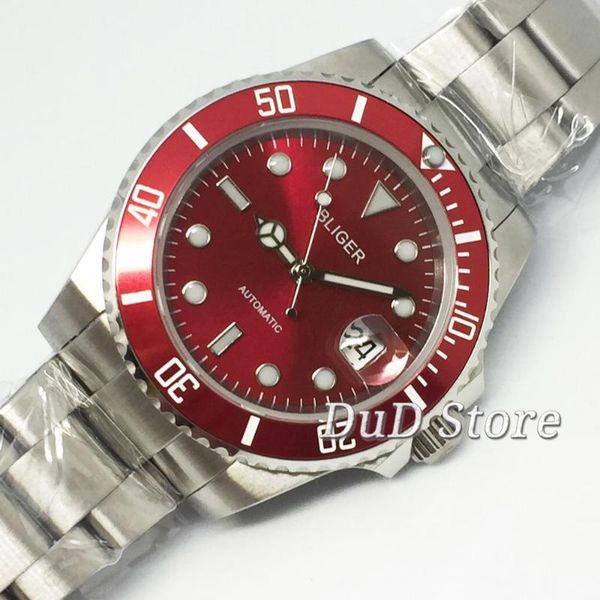 40mm bliger men stainless steel case sapphire glass red bezel luminous dial automatic watch, Slivery;brown
40mm bliger men stainless steel case sapphire glass red bezel luminous dial automatic watch, Slivery;brown