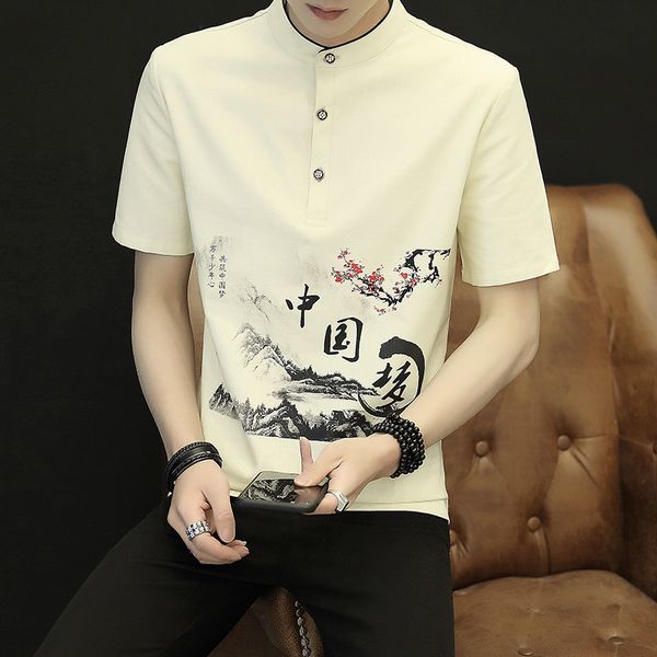 220 men summer chinese-style stand collar flax short-sleeved shirt teenager slim fit cotton linen chinese characters print shirt, White;black
220 men summer chinese-style stand collar flax short-sleeved shirt teenager slim fit cotton linen chinese characters print shirt, White;black
