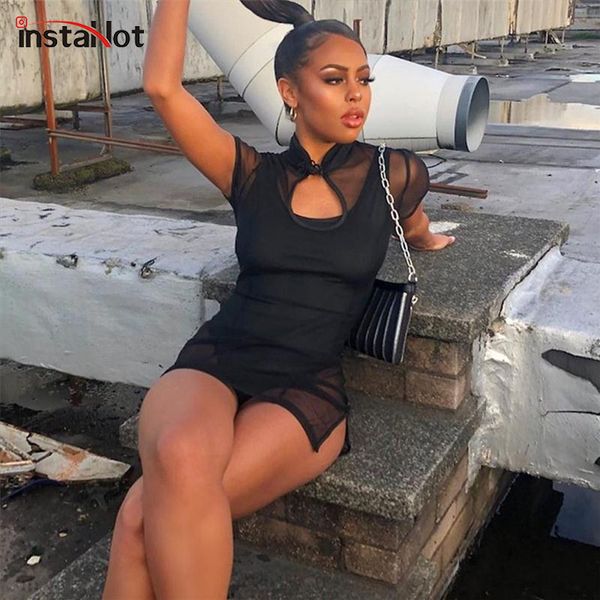 instamesh dress ladies short sleeve stand neck slit hem slim mini dress summer hollow out party club transparent, Black;gray
instamesh dress ladies short sleeve stand neck slit hem slim mini dress summer hollow out party club transparent, Black;gray