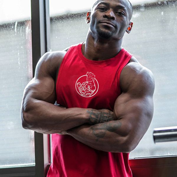 men' bodybuilding fitness muscle sportswear printed vest loose summer cotton, White;black
men' bodybuilding fitness muscle sportswear printed vest loose summer cotton, White;black