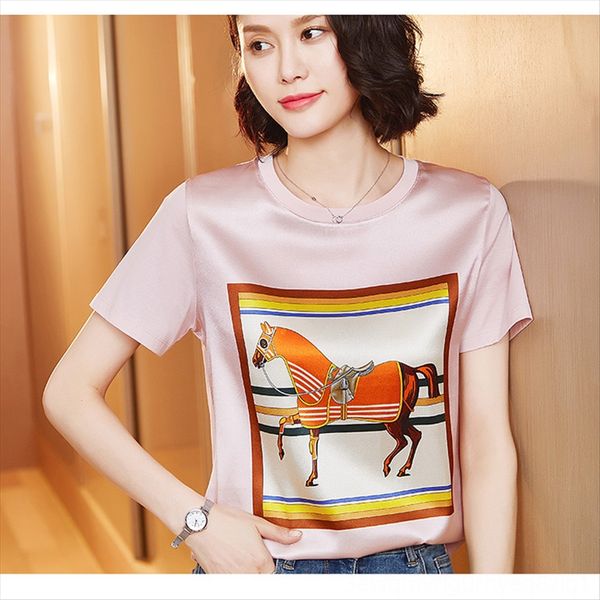 2020 imitation t-shirt women's summer short sleeve stitching mulberry loose printed t-shirt silk simulated silk top, White
2020 imitation t-shirt women's summer short sleeve stitching mulberry loose printed t-shirt silk simulated silk top, White