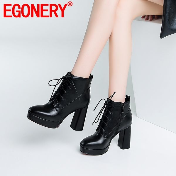 egonery 2019 cow leather platform ankle boots woman sqaure toe lace up super heel shoes ladies side zip office boot, Black
egonery 2019 cow leather platform ankle boots woman sqaure toe lace up super heel shoes ladies side zip office boot, Black