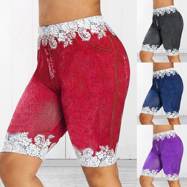 sfit summer cycling shorts fitness lace gym sports shorts women high waist skinny tights legging running workout gym yoga, White;red