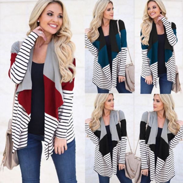 women's long sleeve knitted stripped loose sweater cardigan outwear jacket coat, Black;white
women's long sleeve knitted stripped loose sweater cardigan outwear jacket coat, Black;white
