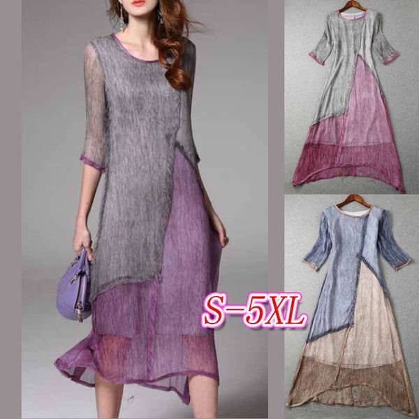 womens designer dress round neck contrast color splicing silk dress for women, Black;gray
womens designer dress round neck contrast color splicing silk dress for women, Black;gray