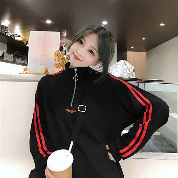 new women harajuku hoodies pullover autumn winter long sleeve sweatshirt neckline zipper two bars casual hooded sweatshirt, Black
new women harajuku hoodies pullover autumn winter long sleeve sweatshirt neckline zipper two bars casual hooded sweatshirt, Black