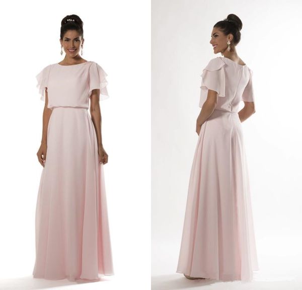 light pink long modest bridesmaid dresses 2019 with flutter sleeves a-line floor length formal evening women wedding party dress, White;pink
light pink long modest bridesmaid dresses 2019 with flutter sleeves a-line floor length formal evening women wedding party dress, White;pink
