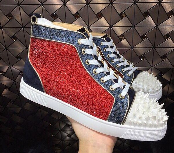 famous designer pik pik red bottom sneaker rivets blue leather sequin rhinestones with outdoor casual walking dress part c01, Black
famous designer pik pik red bottom sneaker rivets blue leather sequin rhinestones with outdoor casual walking dress part c01, Black