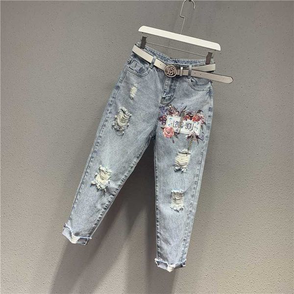 european fashion jeans women's heavy craft nail bead hole pattern summer new high waist daddy harun ripped pants, Blue
european fashion jeans women's heavy craft nail bead hole pattern summer new high waist daddy harun ripped pants, Blue