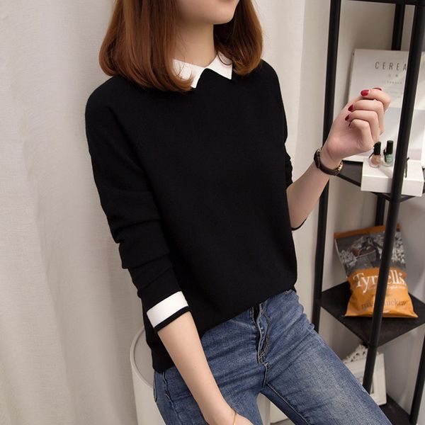2019 new female winter sweater fashion doll collar pullover knit sweater spring autumn long sleeve ladies sweaters, White;black
2019 new female winter sweater fashion doll collar pullover knit sweater spring autumn long sleeve ladies sweaters, White;black
