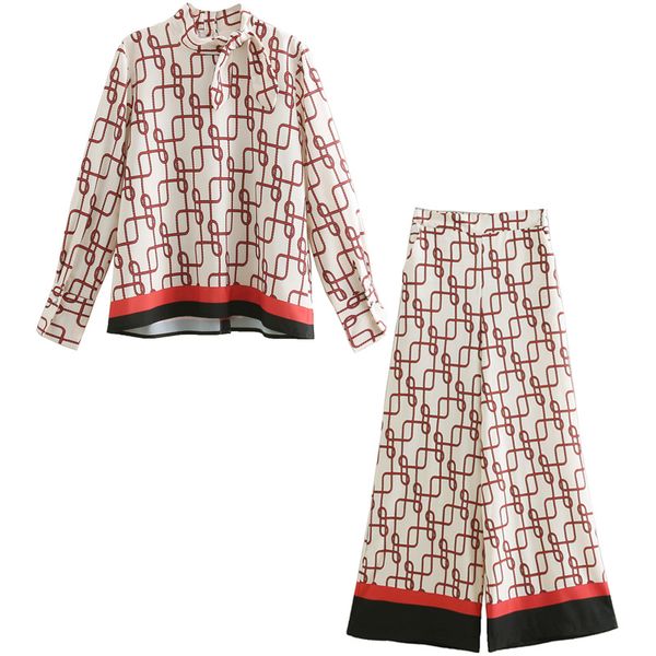 set female 2019 spring and autumn small slim fashion suit bow print blouse casual wide leg trousers temperament women, White
set female 2019 spring and autumn small slim fashion suit bow print blouse casual wide leg trousers temperament women, White