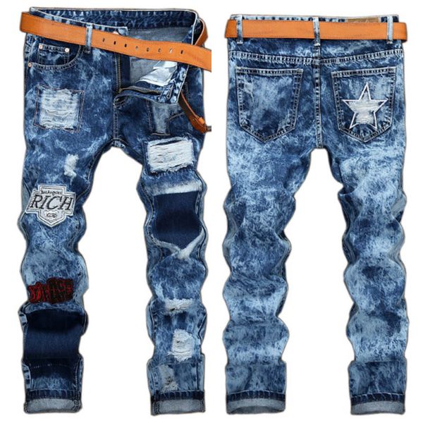 new designer men's jeans mens distressed ripped skinny jeans classic washed slim moto biker causal mens denim pants hip hop men jeans 0, Blue
new designer men's jeans mens distressed ripped skinny jeans classic washed slim moto biker causal mens denim pants hip hop men jeans 0, Blue