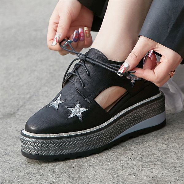 fedonas spring summer quality women genuine leather pumps high heels wedges platform shoes woman lace up casual female sandals, Black
fedonas spring summer quality women genuine leather pumps high heels wedges platform shoes woman lace up casual female sandals, Black