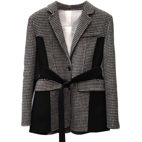 women blazer tweed single breasted regular length plaid long sleeve woolen patchwork sashes office lady feshion, White;black
women blazer tweed single breasted regular length plaid long sleeve woolen patchwork sashes office lady feshion, White;black