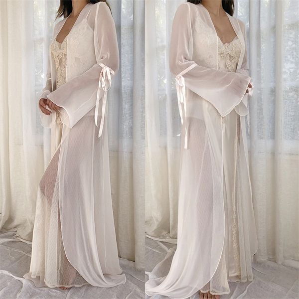 two piece wedding robes chiffon spaghetti strap appliqued lace see through night gown for women floor-length sheer sleepwear cheap, White;pink
two piece wedding robes chiffon spaghetti strap appliqued lace see through night gown for women floor-length sheer sleepwear cheap, White;pink