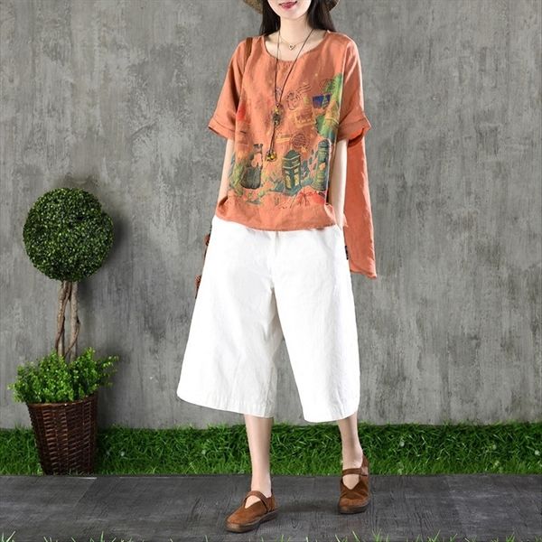qi hui drawing artistic cotton and t-shirt painting painting linen short-sleeve women's linen front short back long loose ramie t-shirt, White
qi hui drawing artistic cotton and t-shirt painting painting linen short-sleeve women's linen front short back long loose ramie t-shirt, White