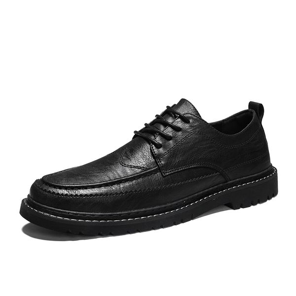 boots men leather boots round toe microfiber shoe for daily casual simple design, Black
