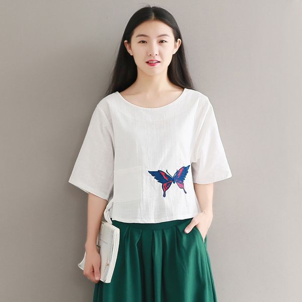 feitong elegant ladies women's retro butterflies embroidered three quarter sleeve shirt solid female blusas streetwear, White
feitong elegant ladies women's retro butterflies embroidered three quarter sleeve shirt solid female blusas streetwear, White