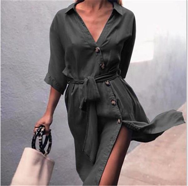 women summer casual strap-on jeans shirt dress medium sleeve v-neck dresses fashion clothing casual apparel, White;black
women summer casual strap-on jeans shirt dress medium sleeve v-neck dresses fashion clothing casual apparel, White;black