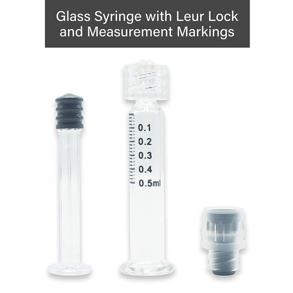 0.5ml borosilicate glass luer lock syringe - reusable pyrex for hemp, cbd oils, ejuices, liquids, glue, veterinary, and lab syringes -100pcs
0.5ml borosilicate glass luer lock syringe - reusable pyrex for hemp, cbd oils, ejuices, liquids, glue, veterinary, and lab syringes -100pcs