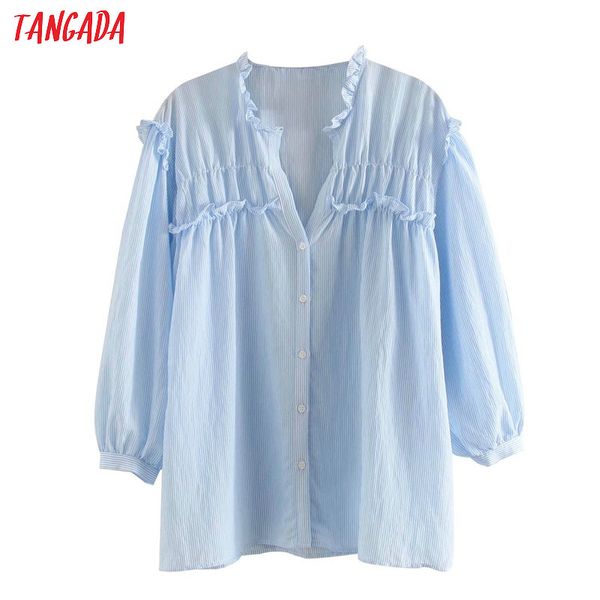 tangada women retro oversized striped print blue blouse ruffles chic female casual loose shirt blusas femininas 4m148, White
tangada women retro oversized striped print blue blouse ruffles chic female casual loose shirt blusas femininas 4m148, White