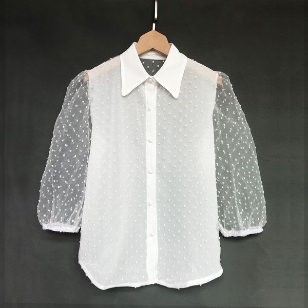 2020 high street vintage women sheer mesh lace polka dot puff sleeve button down ladies see-through shirt blouse, White
2020 high street vintage women sheer mesh lace polka dot puff sleeve button down ladies see-through shirt blouse, White