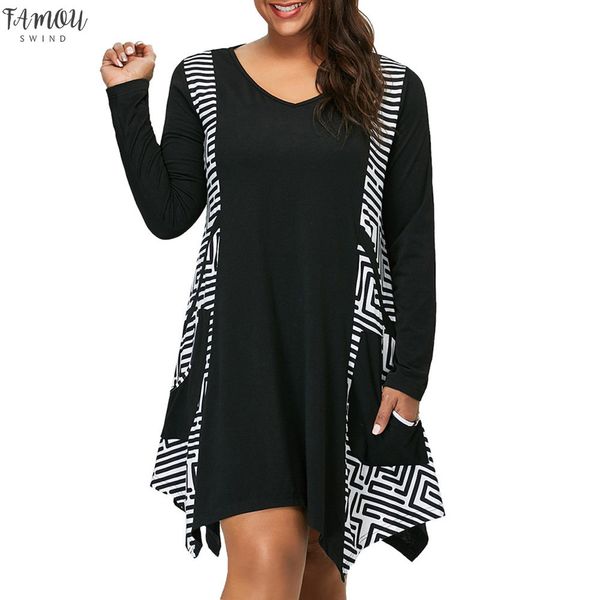 dress women plus size dresses for women 4xl 5x large size striped print stitching irregular o-neck mini pocket vestidos, Black;gray
dress women plus size dresses for women 4xl 5x large size striped print stitching irregular o-neck mini pocket vestidos, Black;gray