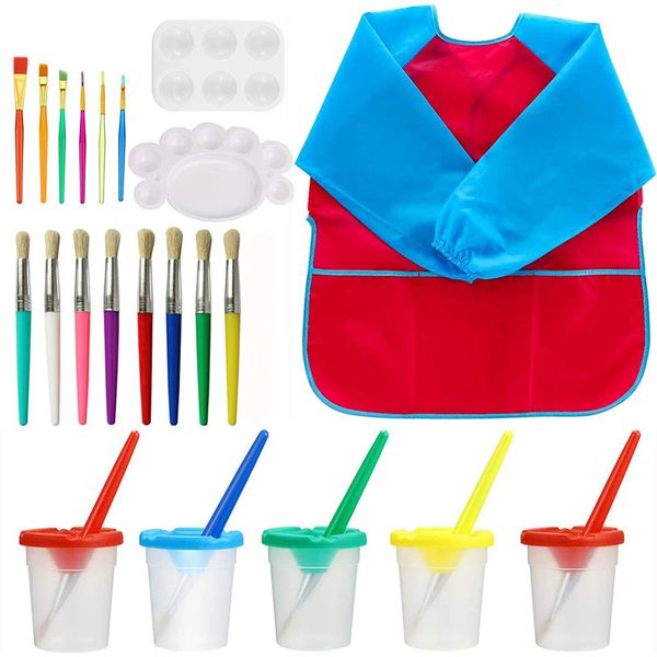 kid's paint supply art set, paint cups, brush tool brushes, kids art smocks and palettes 22 pack
kid's paint supply art set, paint cups, brush tool brushes, kids art smocks and palettes 22 pack