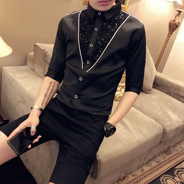 2020 brand slim fit men shirt korean fashion paillette shirt short sleeve casual shirts night club party prom dress camisa, White;black
2020 brand slim fit men shirt korean fashion paillette shirt short sleeve casual shirts night club party prom dress camisa, White;black