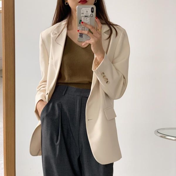 women's suits & blazers casual women jackets notched collar spring blazer jacket autumn female outerwear elegant ladies coat 2021, White;black
women's suits & blazers casual women jackets notched collar spring blazer jacket autumn female outerwear elegant ladies coat 2021, White;black