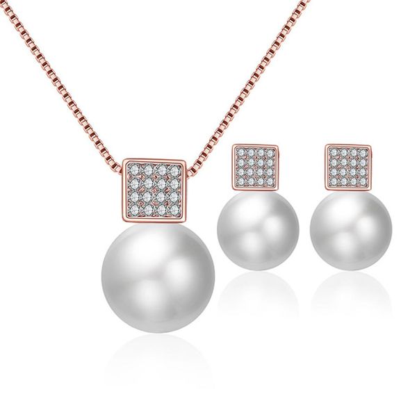 2019 fashion women's square rhinestone round faux pearl necklace earrings party jewelry set, Silver
2019 fashion women's square rhinestone round faux pearl necklace earrings party jewelry set, Silver