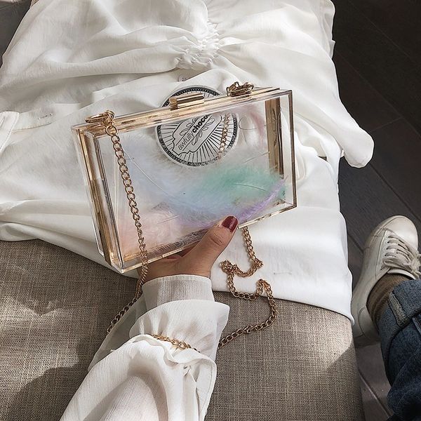 acrylic transparent box shoulder bags for women chain hard day clutches bags wedding party feather decoration evening bag purse
acrylic transparent box shoulder bags for women chain hard day clutches bags wedding party feather decoration evening bag purse